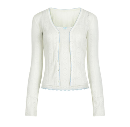 Slim Camisole Knitted Cardigan Two-Piece Set-Up