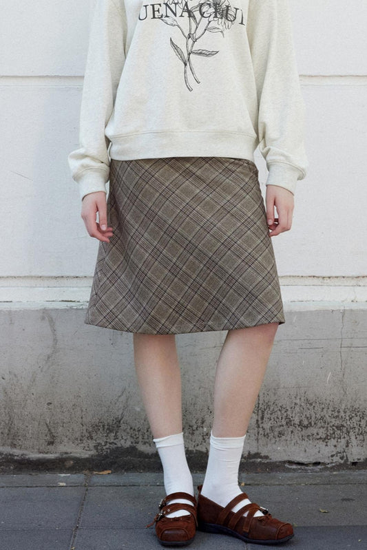 Vintage Check A-Line Woolen Skirt