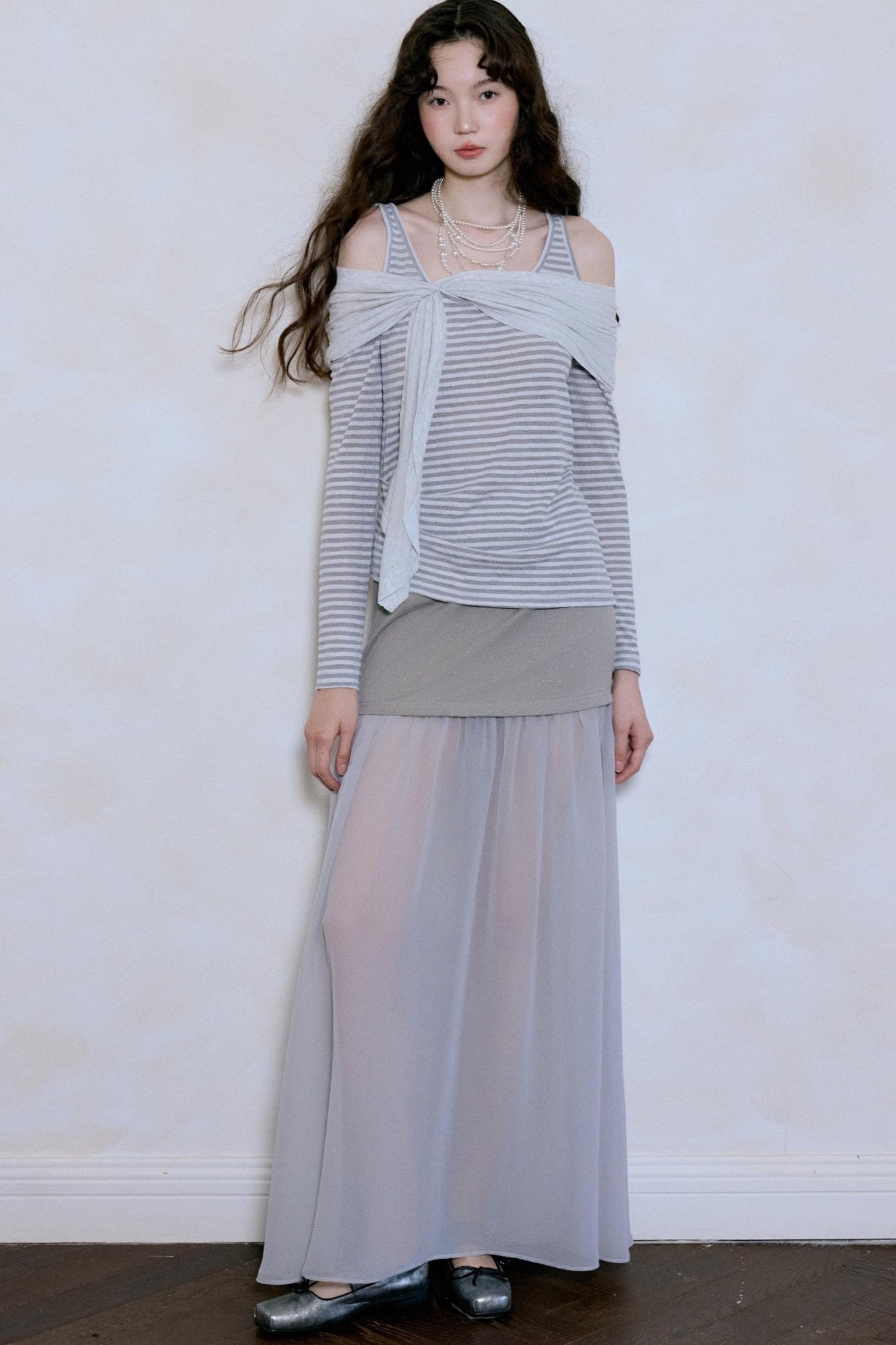 Fairy Stripe Knitted Top Skirt Set-Up