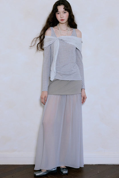 Fairy Stripe Knitted Top Skirt Set-Up