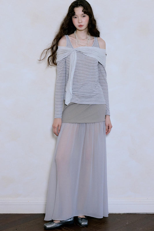 Fairy Stripe Knitted Top Skirt Set-Up