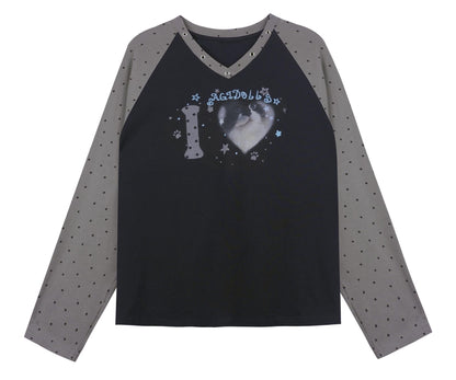 Fighting Spirit Cat Print Raglan T-shirt