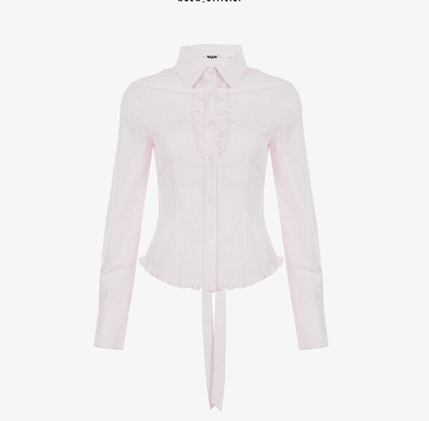 Stripe Texture Polo Collar Lace Tie-Up Shirt