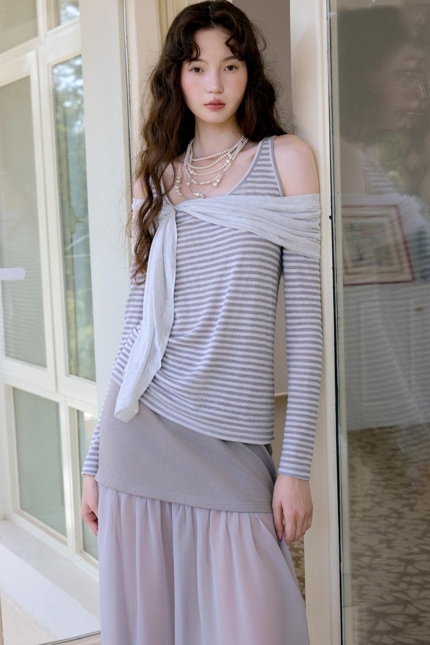 Fairy Stripe Knitted Top Skirt Set-Up