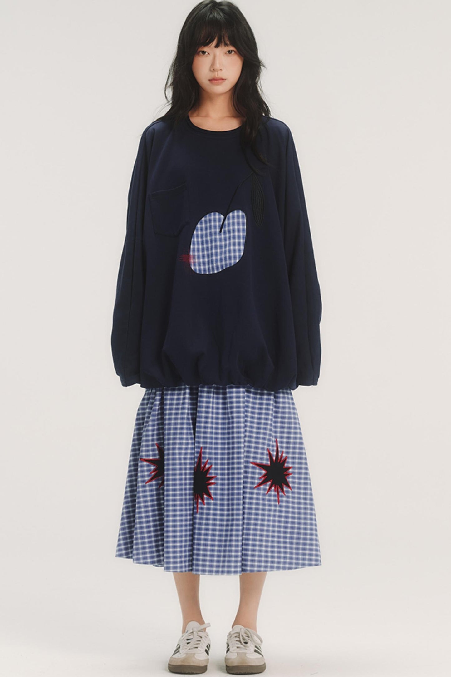 Geometric Pattern Plaid Midi Skirt