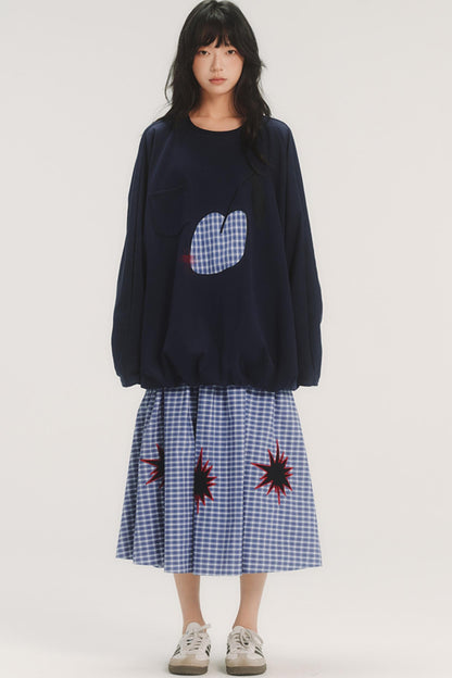 Geometric Pattern Plaid Midi Skirt