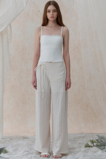 Pleatless Lapel Wide-Leg Trousers