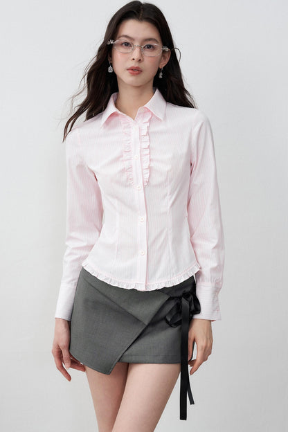 Gray Bow Lace-Up A-Line Skirt