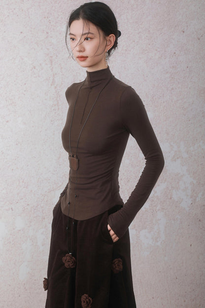 Three-dimensional Warm Semi-Turtleneck T-shirt