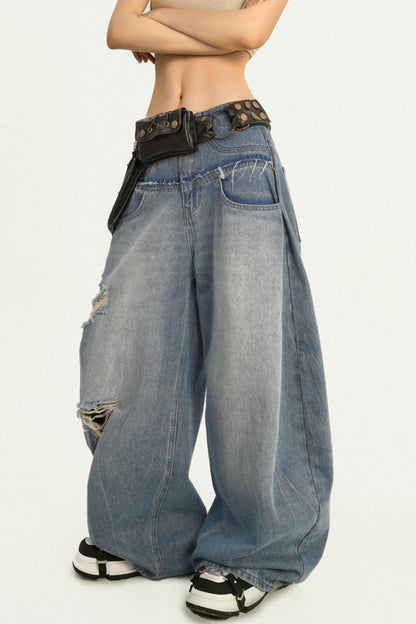 Simple American Style Loose Wash Jeans