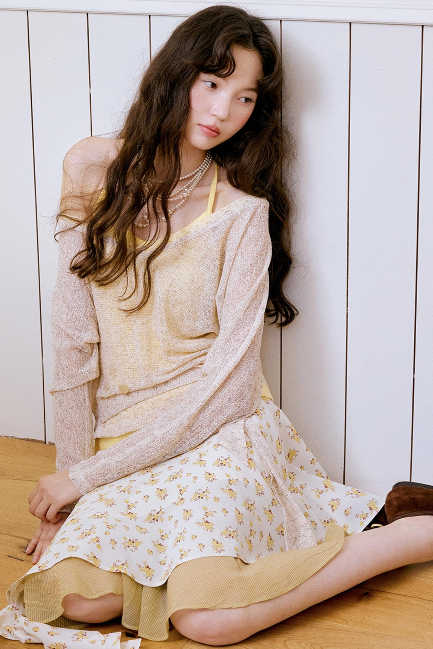 Original Brown Yellow Layered Blouse Skirt Set-Up