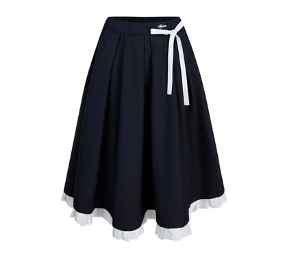 Contrast Layered Knit Pleated Skirt Set-Up