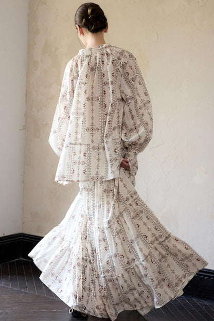 Romantic Ethnic Printed V-Neck Pullover Shirt