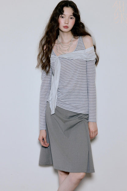 Fairy Stripe Knitted Top Skirt Set-Up