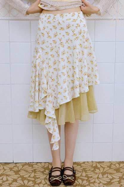 Original Brown Yellow Layered Blouse Skirt Set-Up