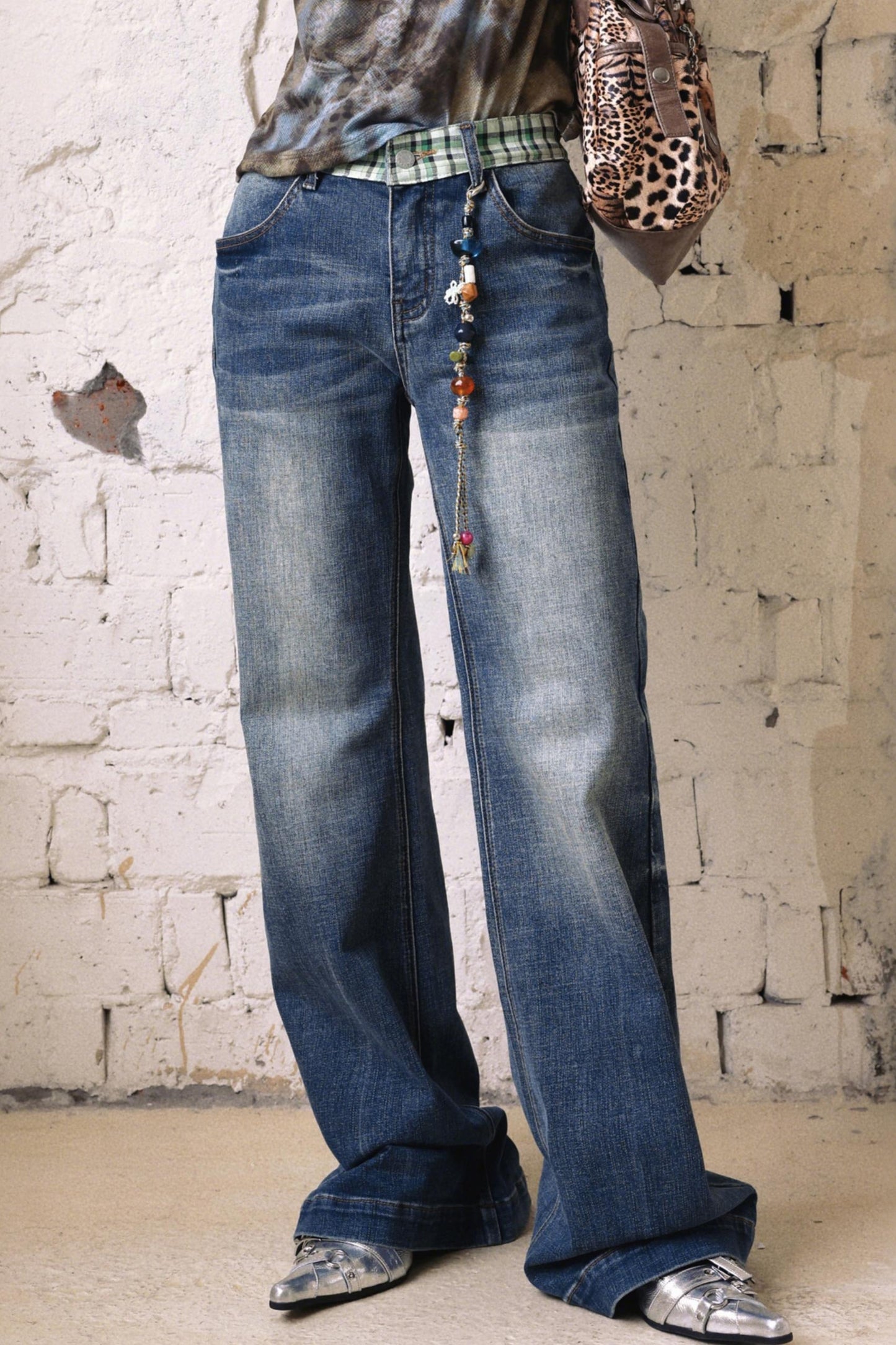 Plaid Denim Trousers