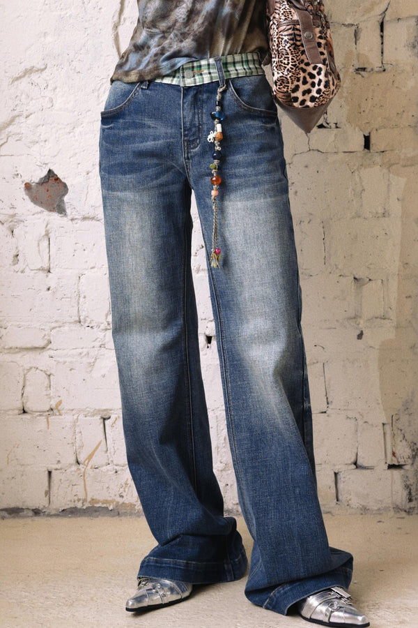 Plaid Denim Trousers