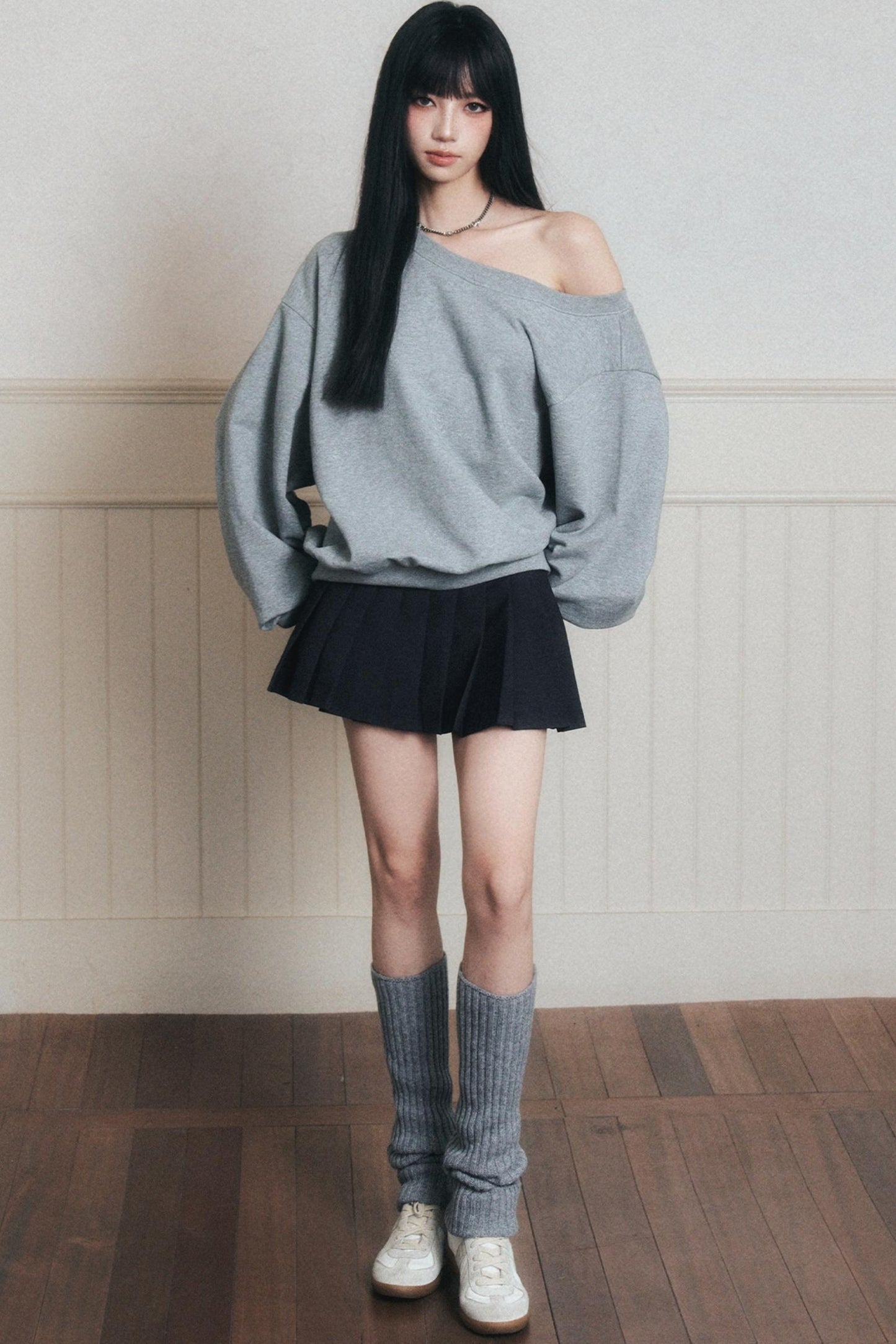 Cotton Slanted Shoulder Sweatshirt