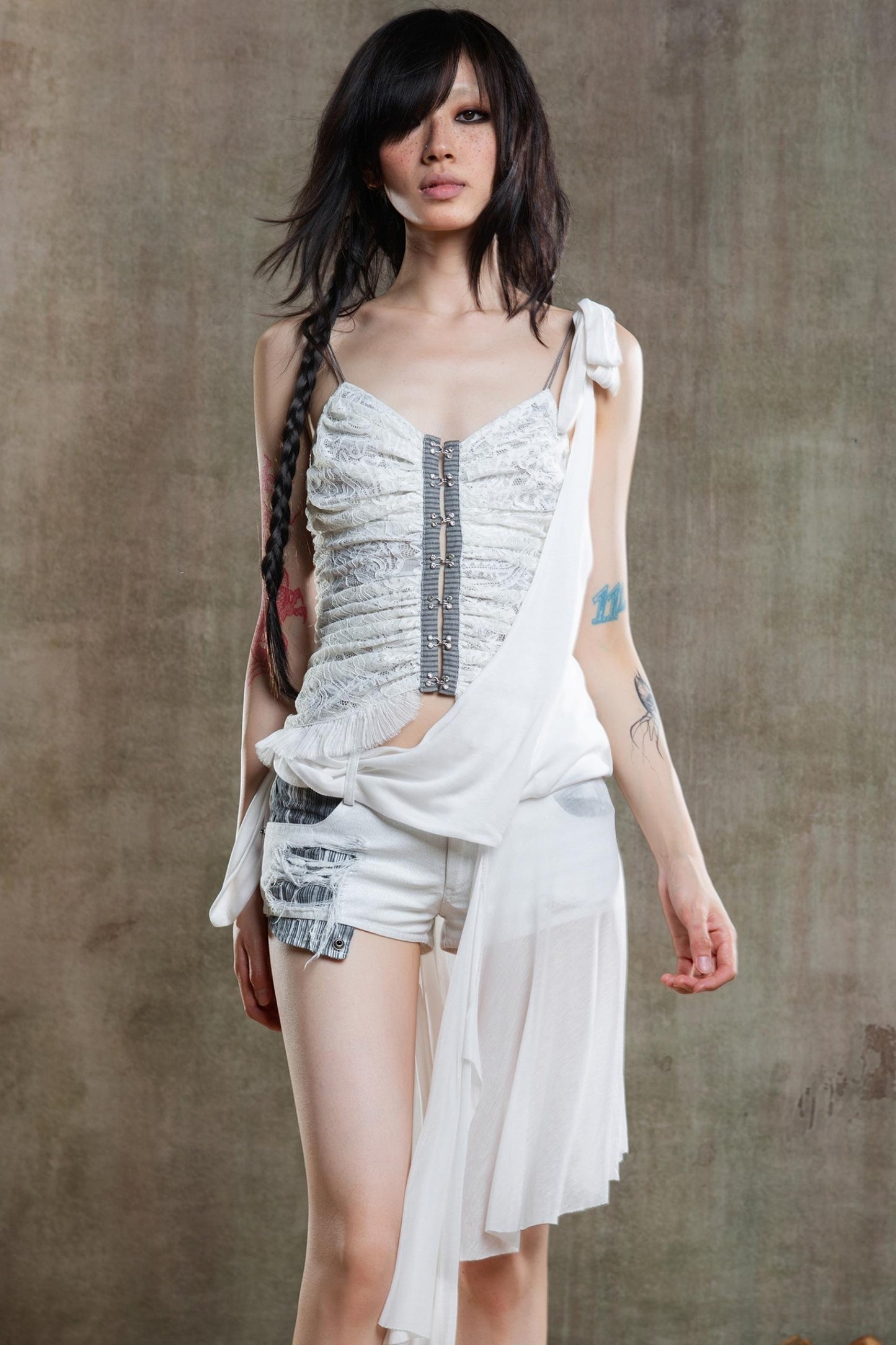 Necklace Accessory Multi-Ruched Lace Halter Top Set