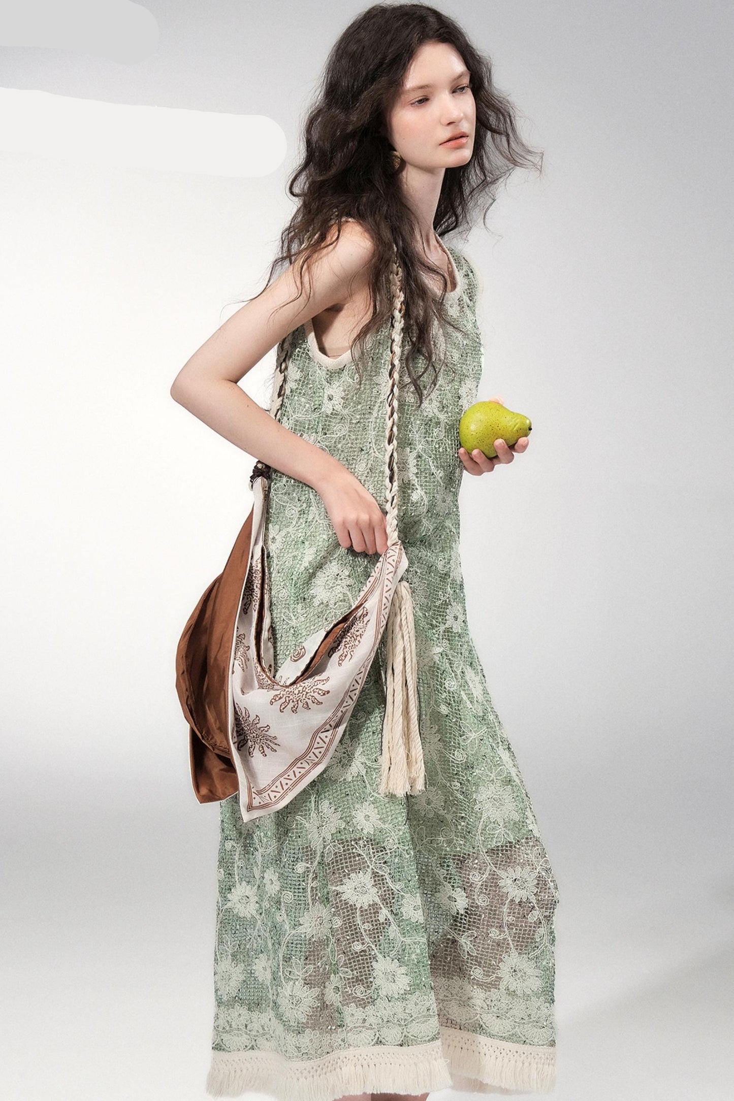 Moss Sequin Embroidery Tassel Dress