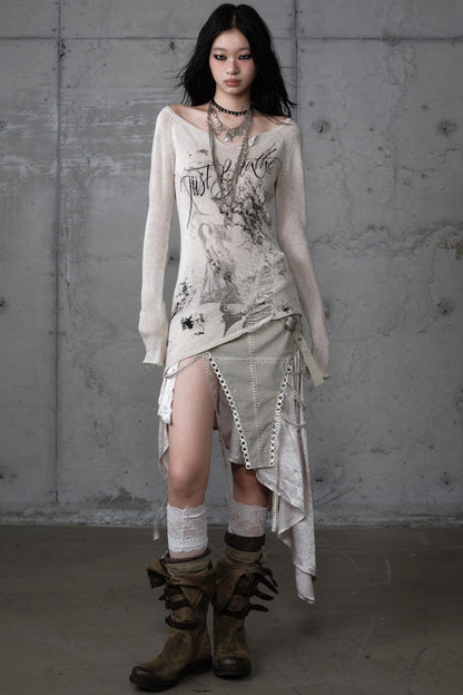 Irregular Leaky Leg Skirt