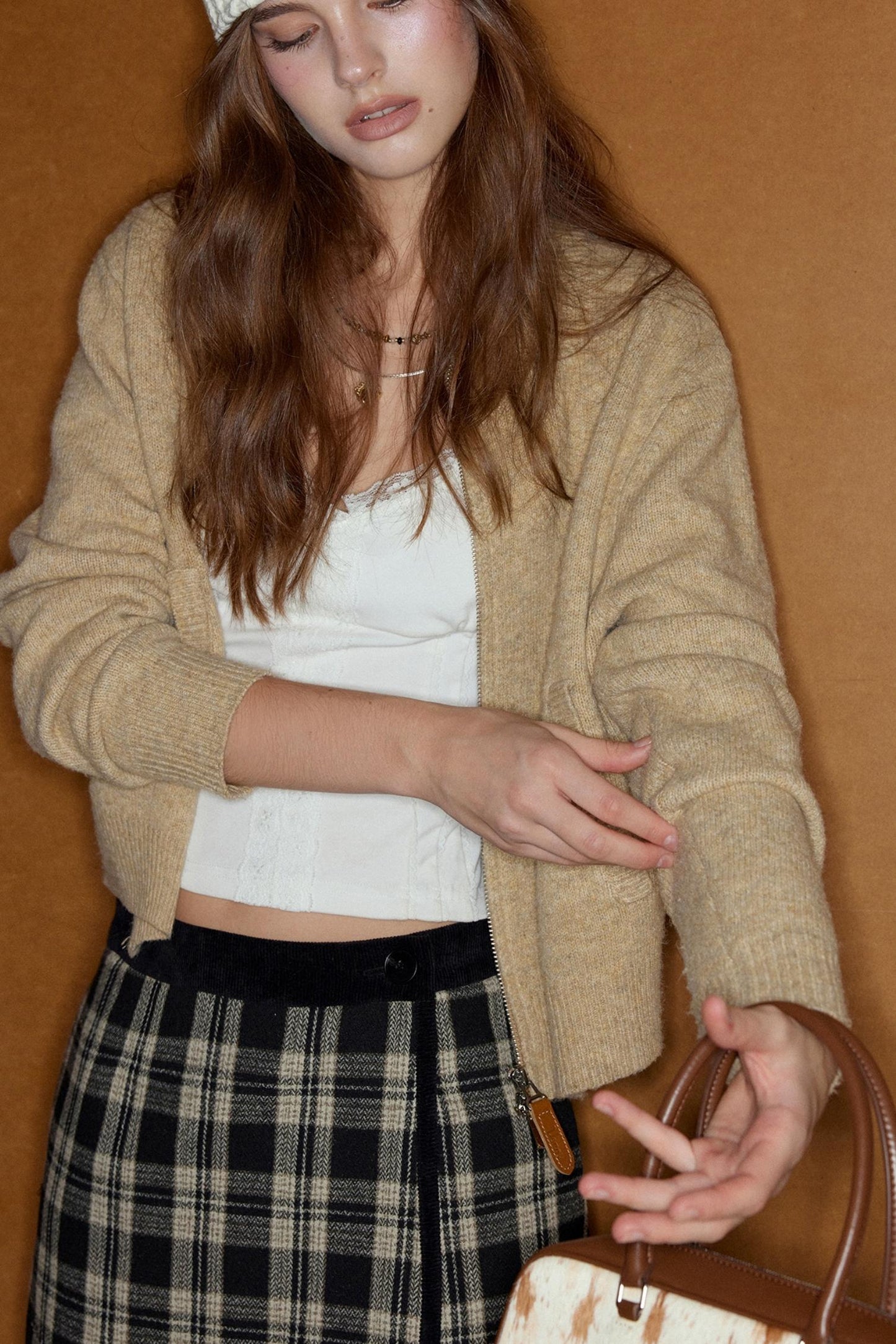 Camel Wool Knit Cardigan