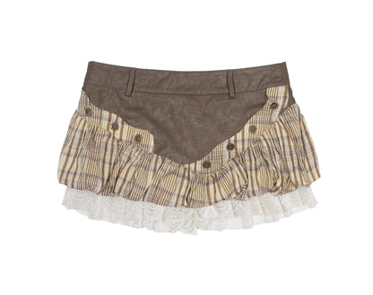 Color-Block Plaid Mini Skirt