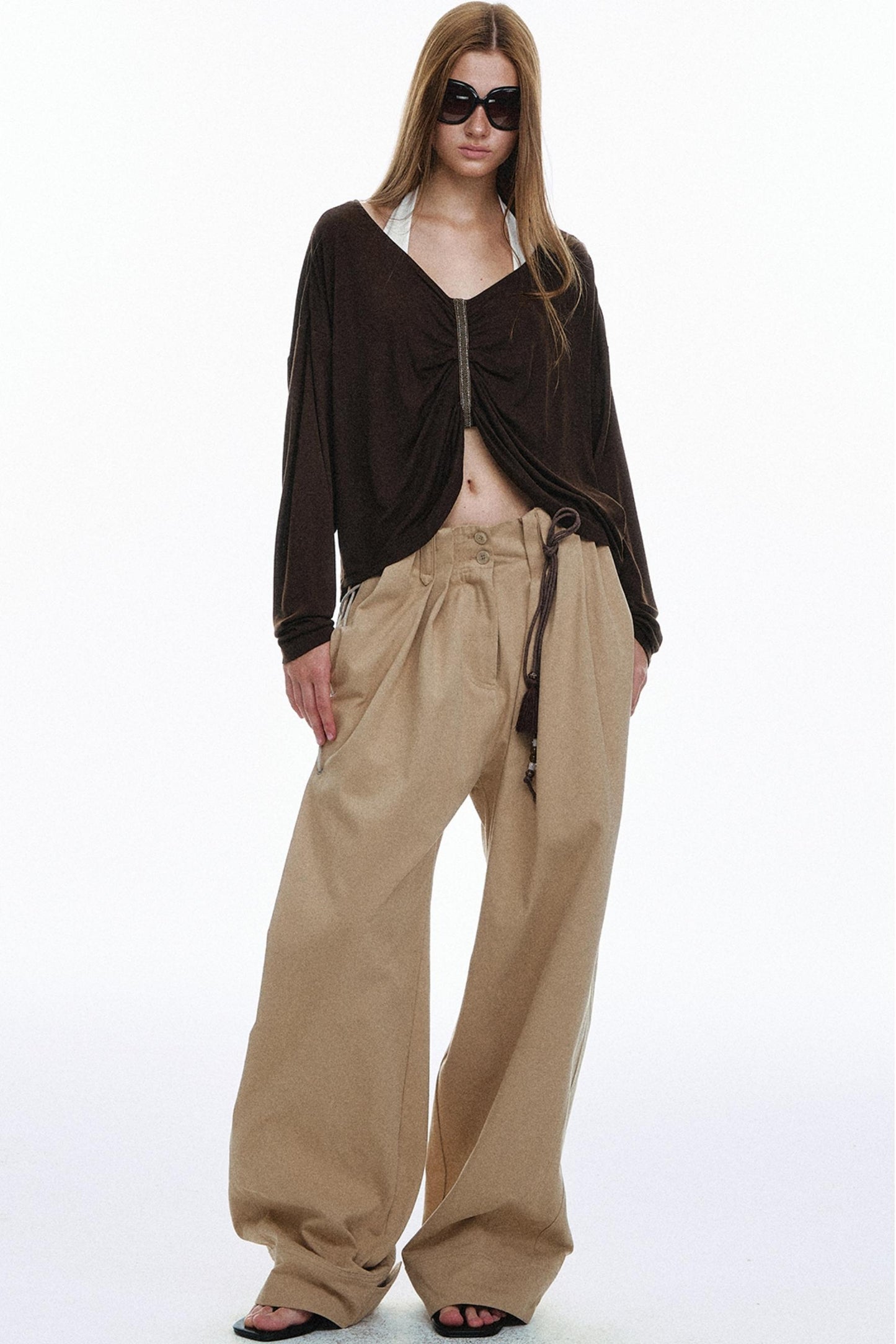 Vintage High-Waisted Cotton Trousers