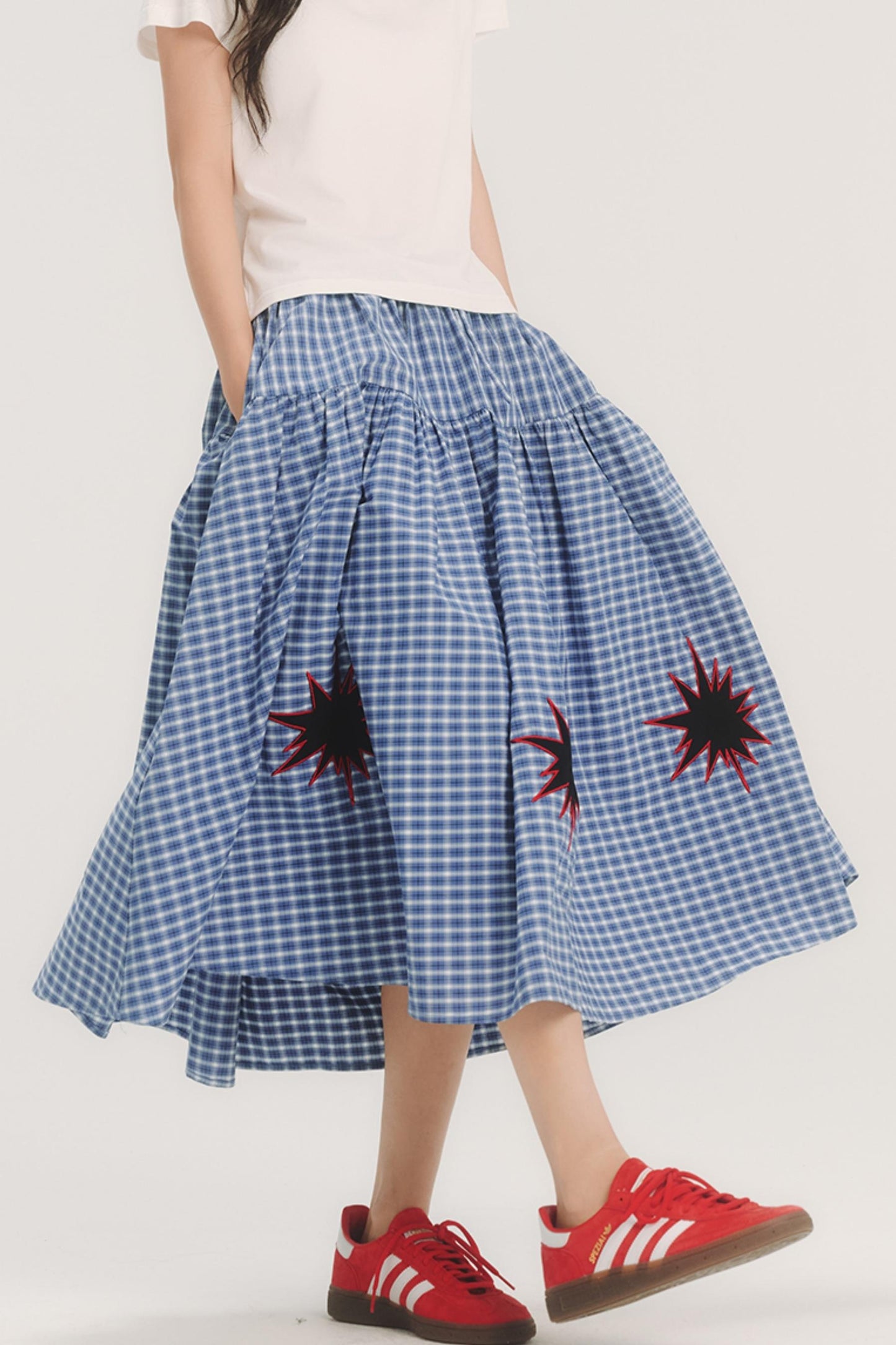 Geometric Pattern Plaid Midi Skirt