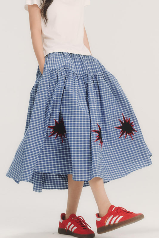 Geometric Pattern Plaid Midi Skirt
