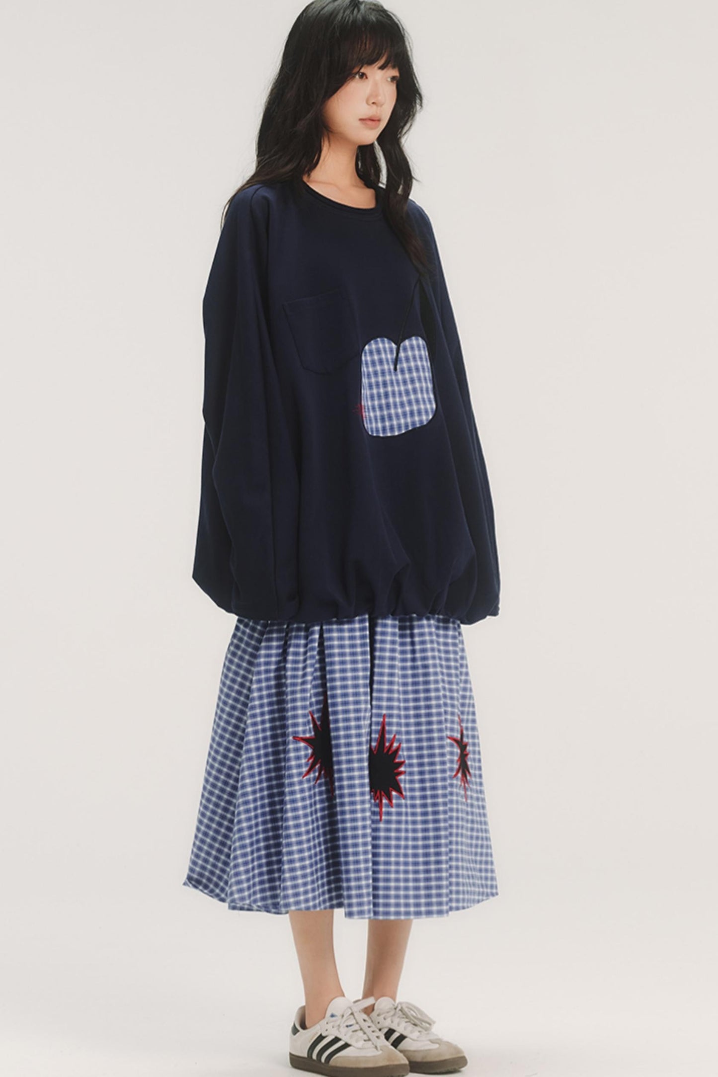 Geometric Pattern Plaid Midi Skirt