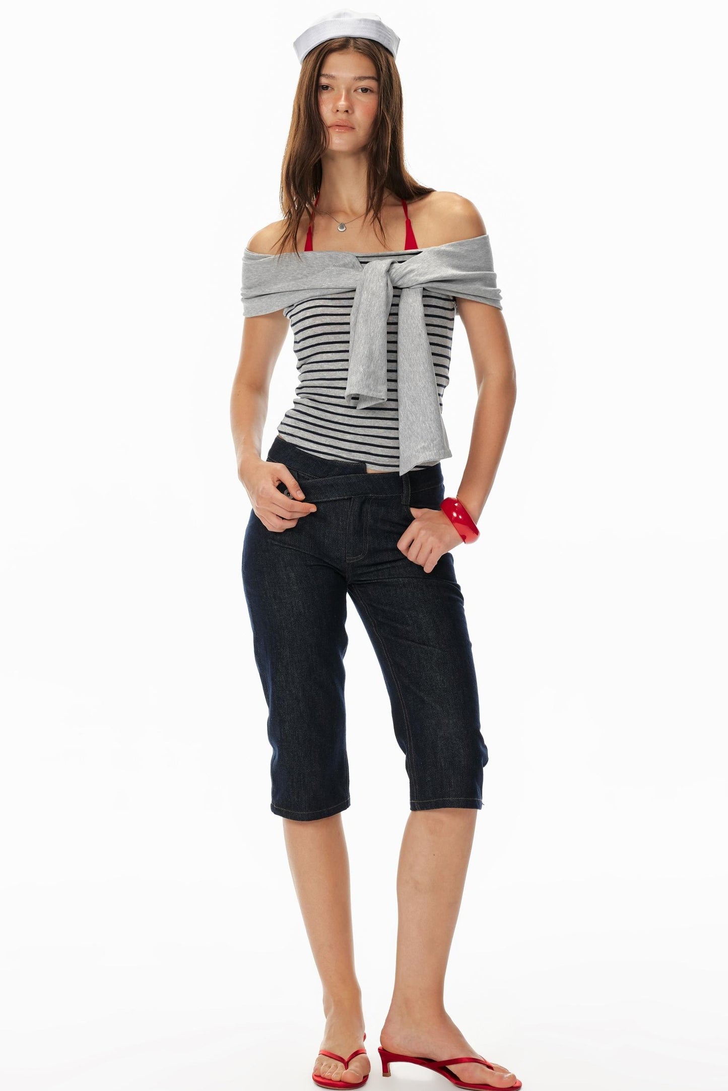 One-Shoulder Striped Top & Shorts Set-Up