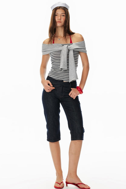 One-Shoulder Striped Top & Shorts Set-Up