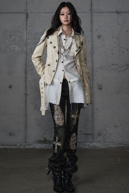 Embroidery Deconstructed  Short Leather Jacket