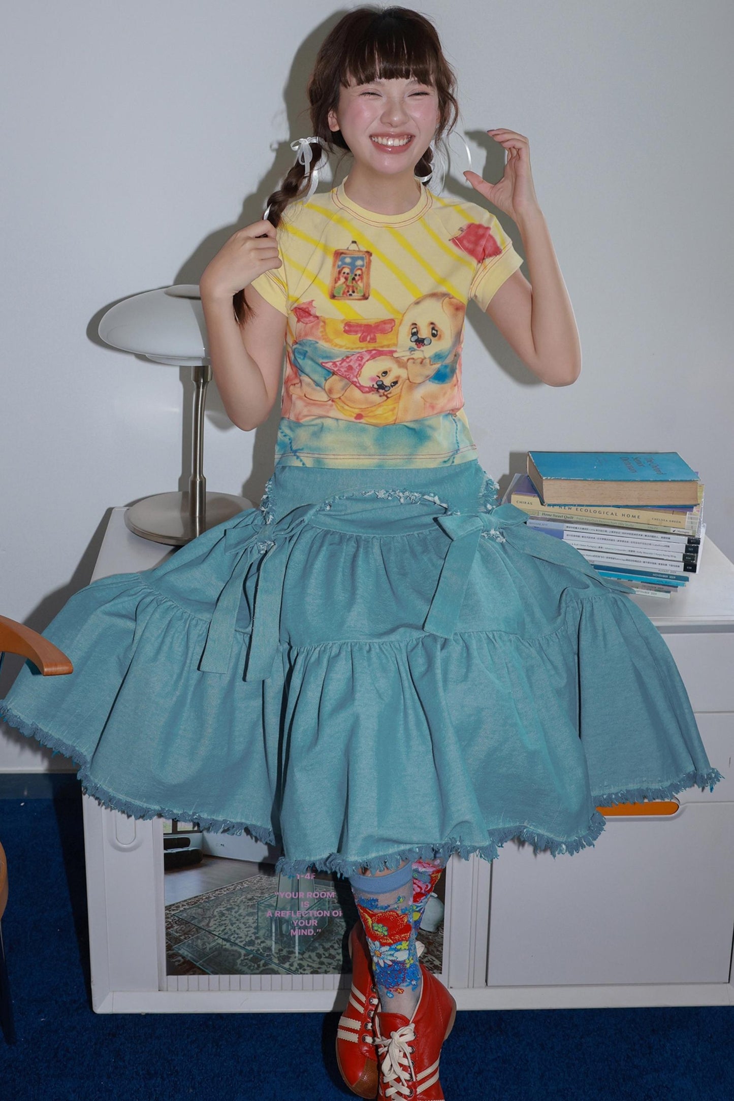 Blue Bow Tassel Denim Skirt