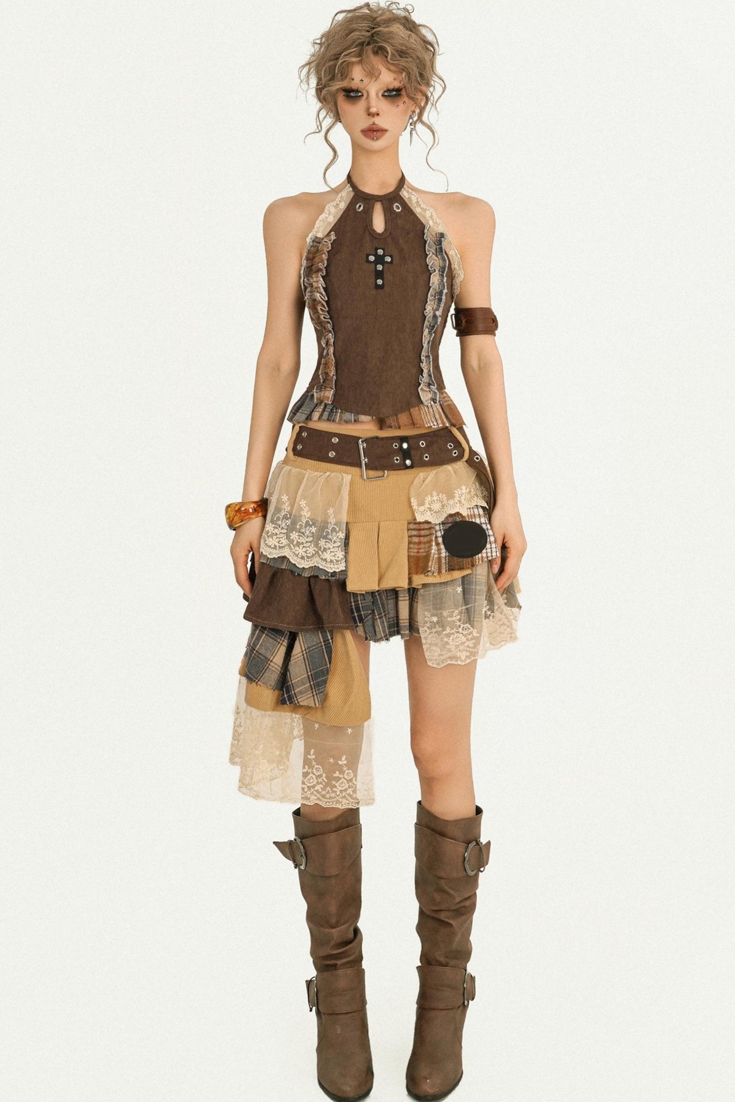 Wandering Plaid Lace Skirt