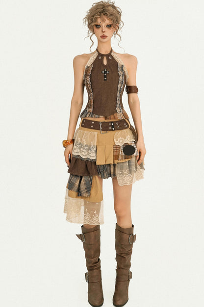 Wandering Plaid Lace Skirt