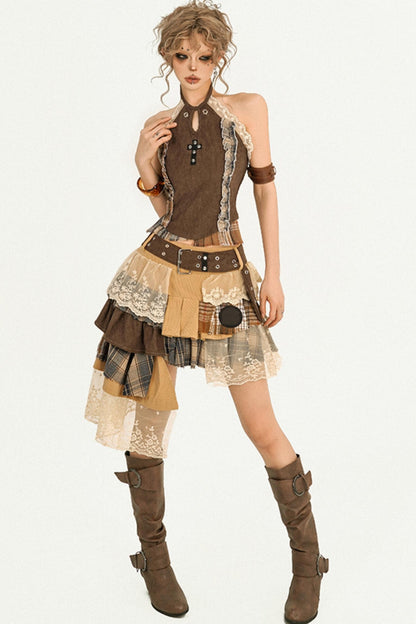 Wandering Plaid Lace Skirt