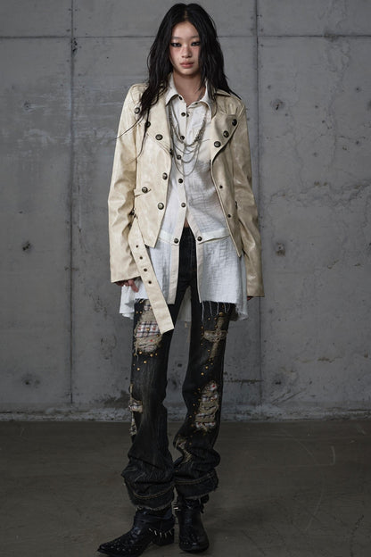 Embroidery Deconstructed  Short Leather Jacket