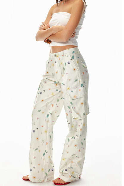 3D Floral Wide-Leg Pants