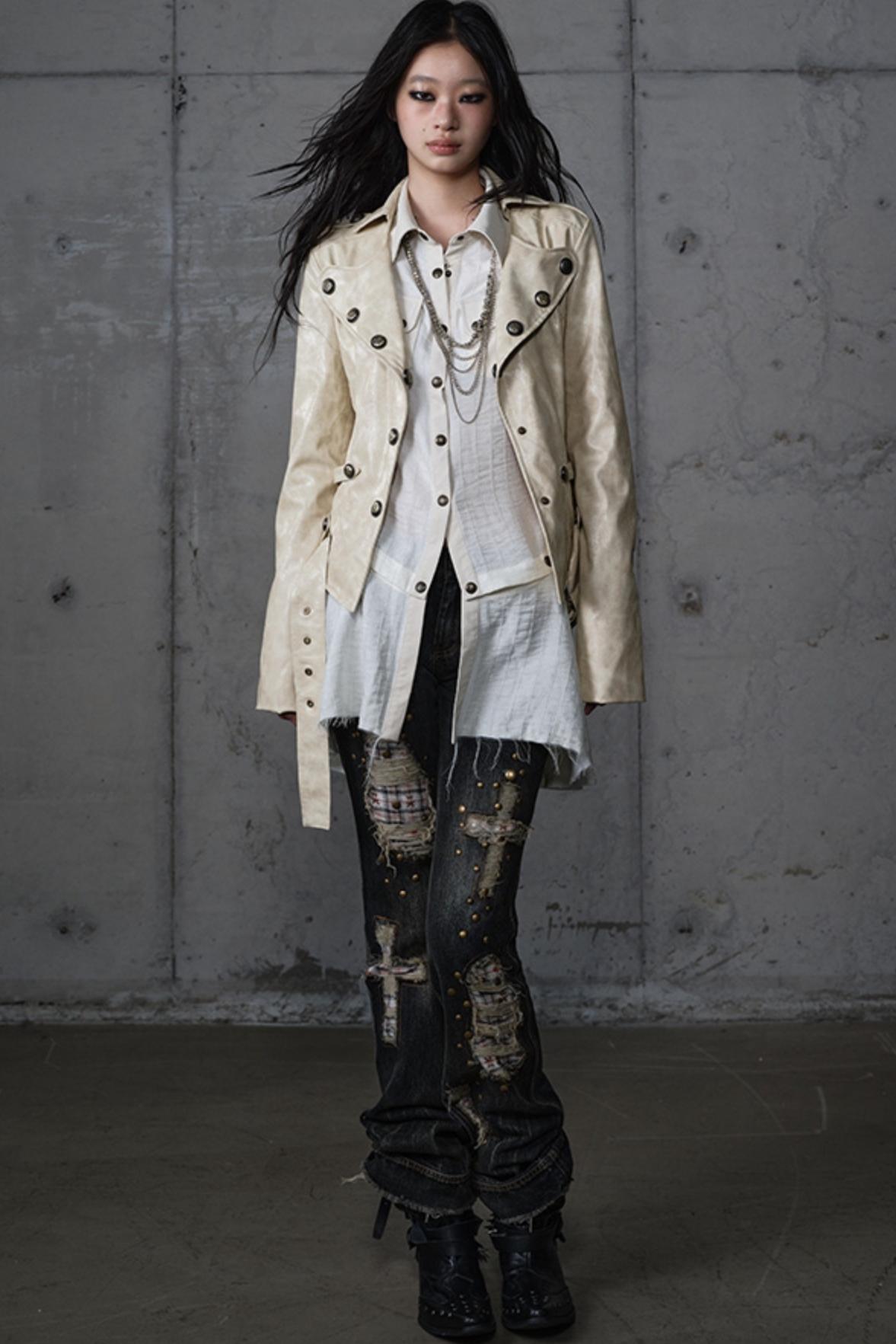 Embroidery Deconstructed  Short Leather Jacket