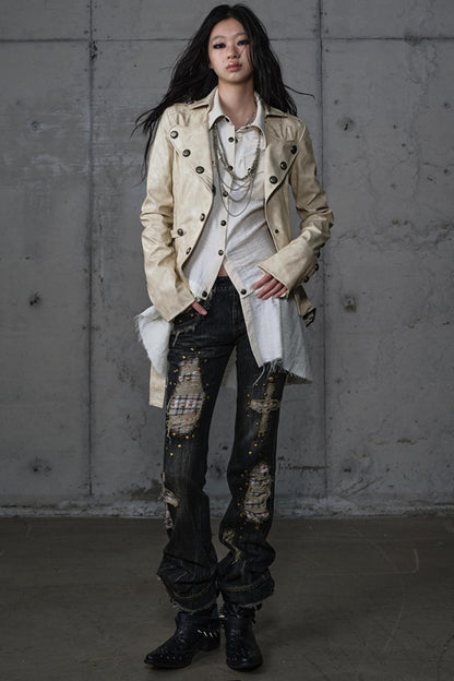 Embroidery Deconstructed  Short Leather Jacket