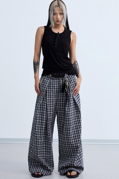 Plaid Wide-Leg Trousers