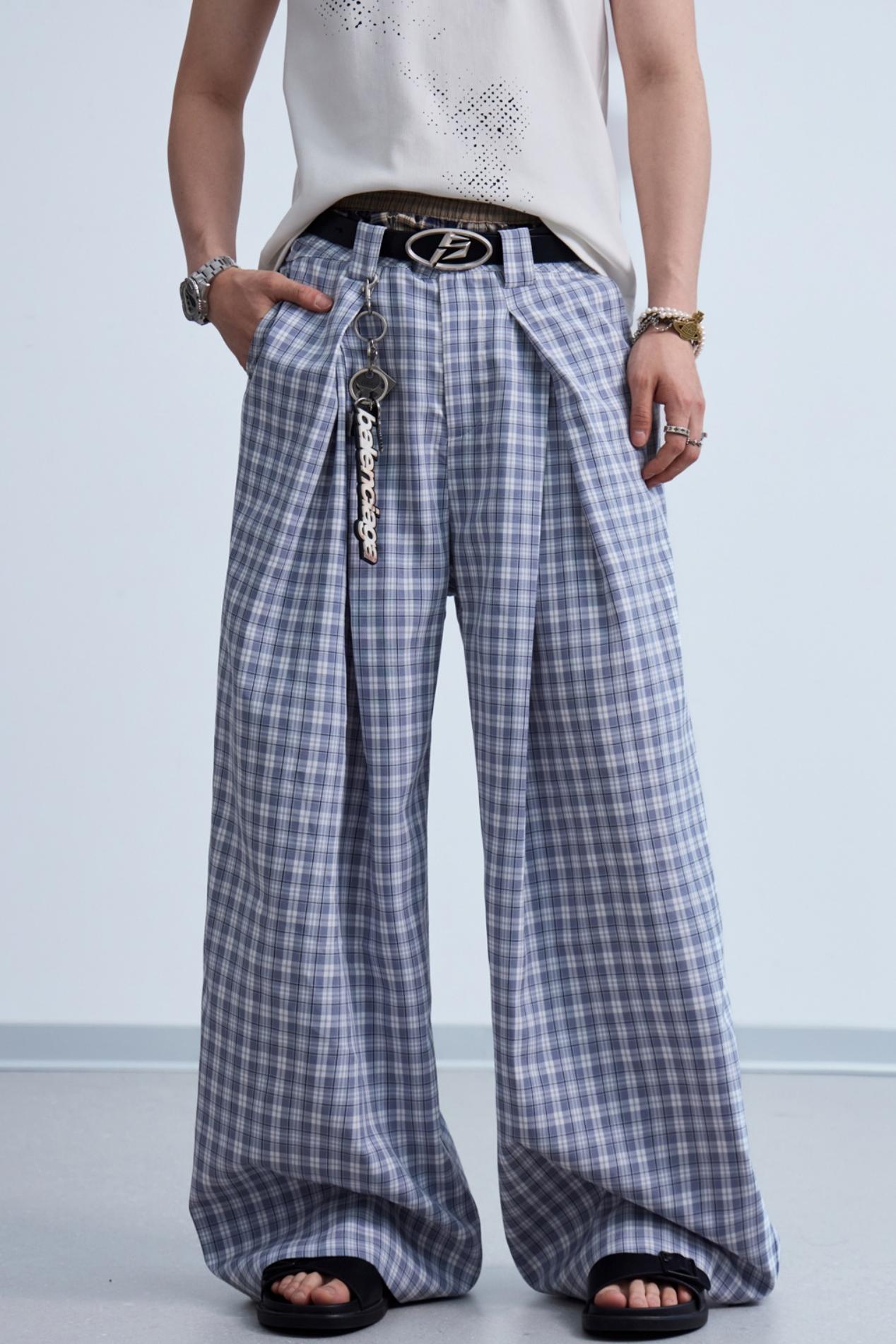Plaid Wide-Leg Trousers