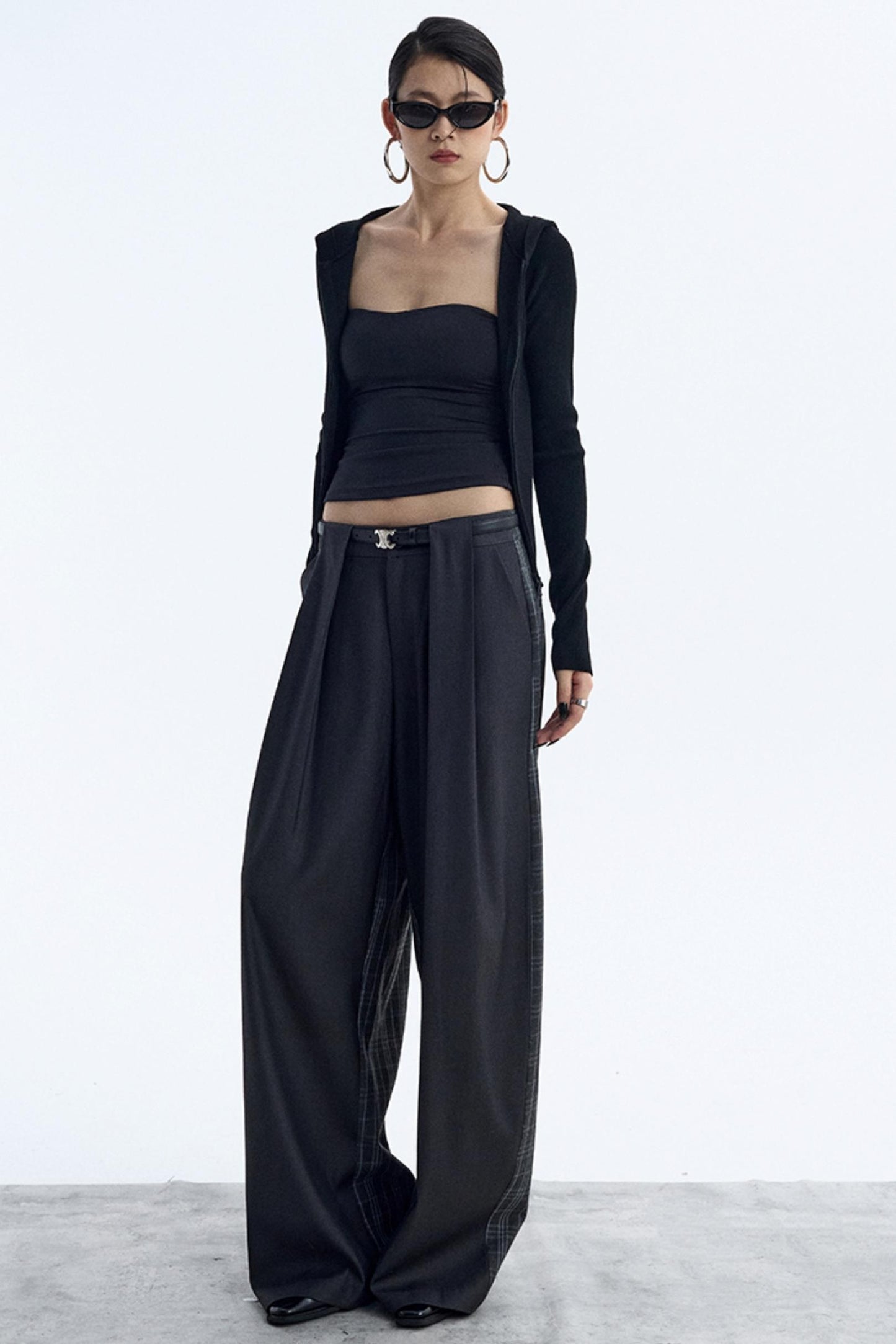 Irregular Plaid Wide-Leg Pants