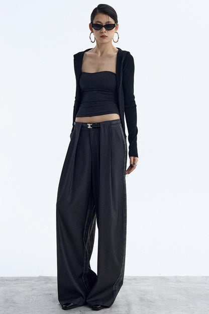 Irregular Plaid Wide-Leg Pants