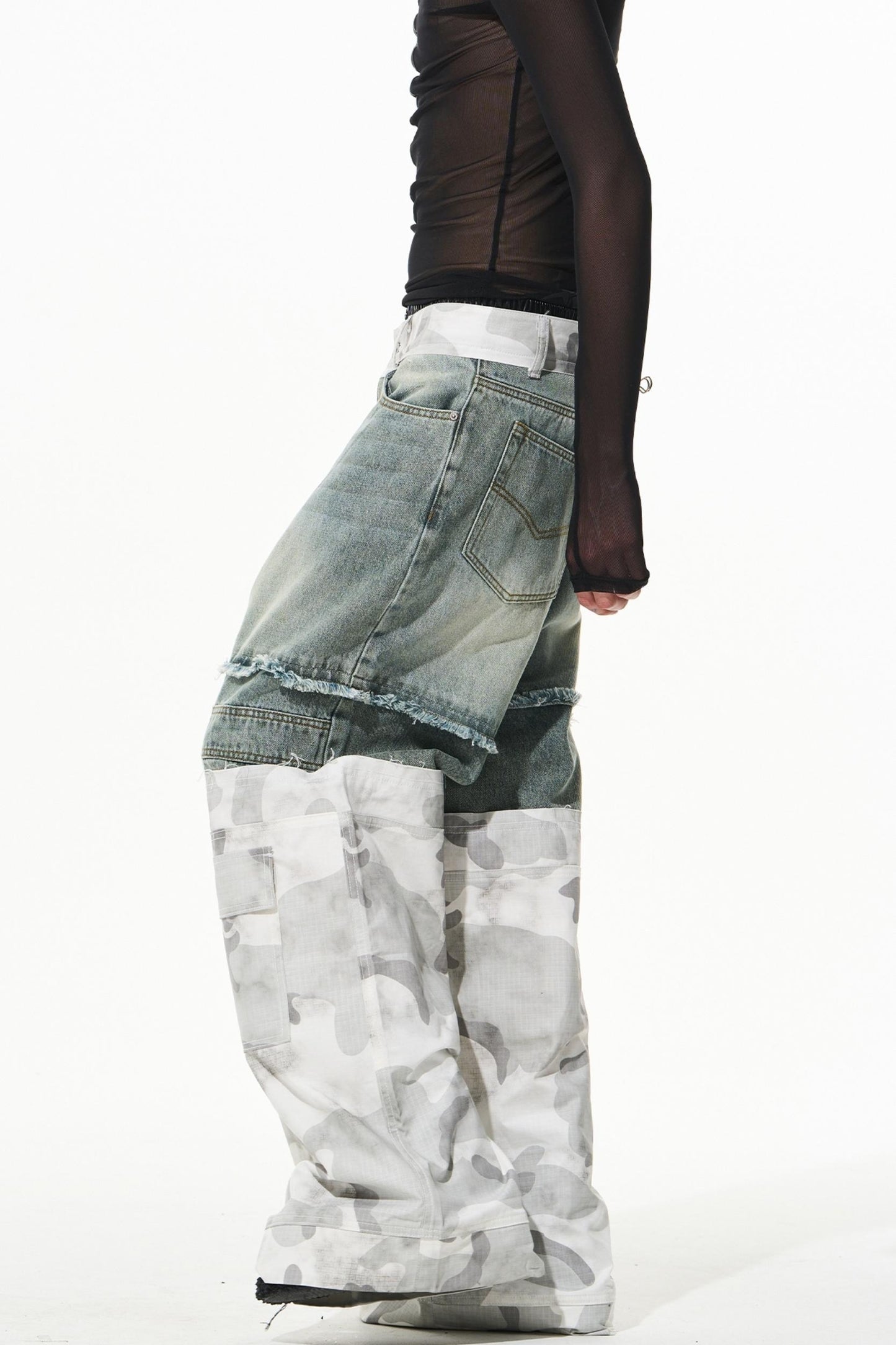 Camouflage Patchwork Denim Trousers