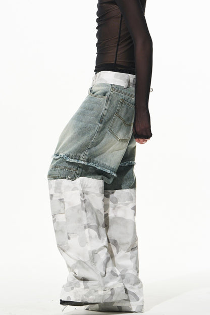 Camouflage Patchwork Denim Trousers