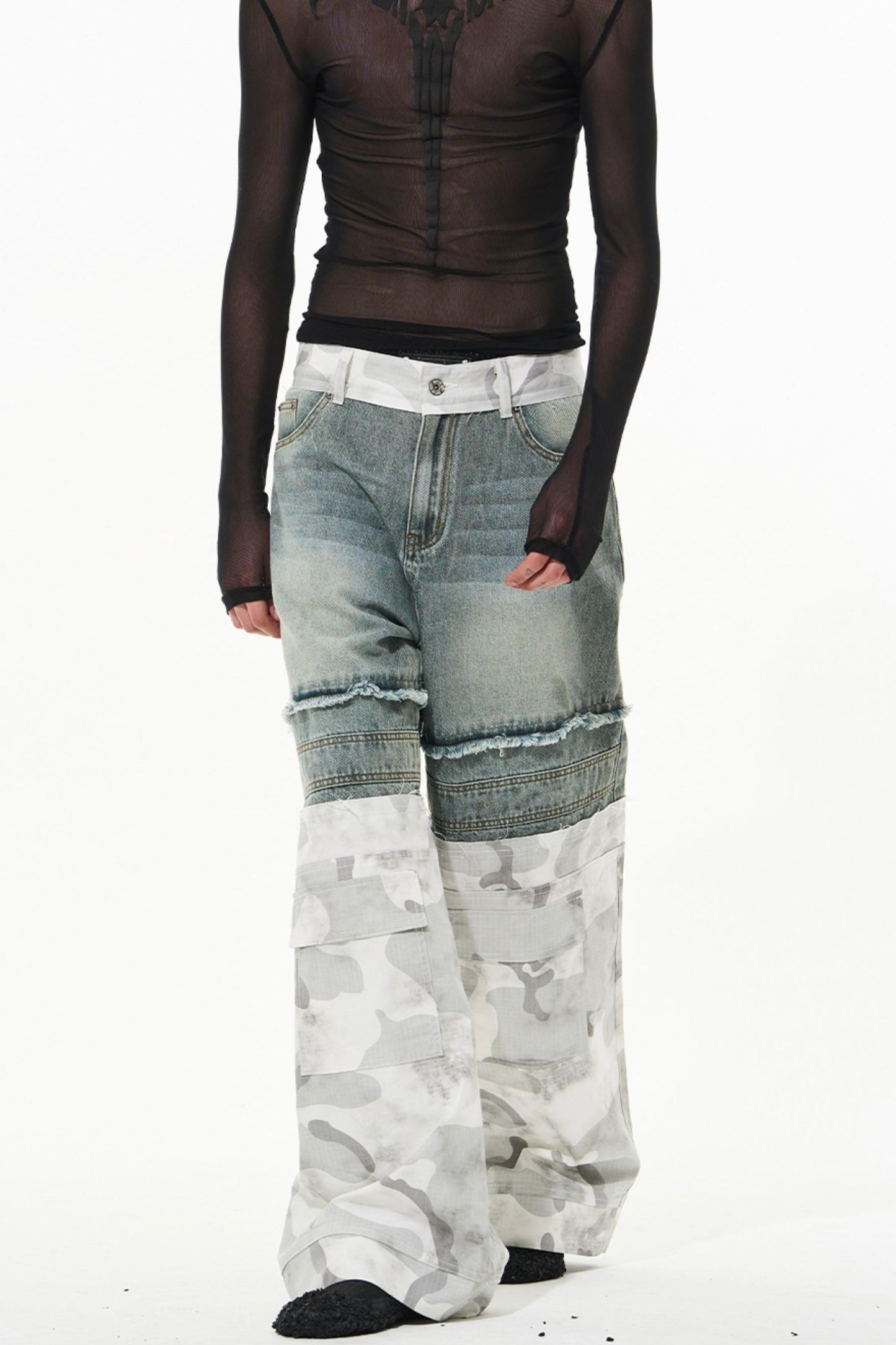 Camouflage Patchwork Denim Trousers