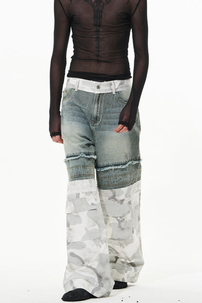 Camouflage Patchwork Denim Trousers